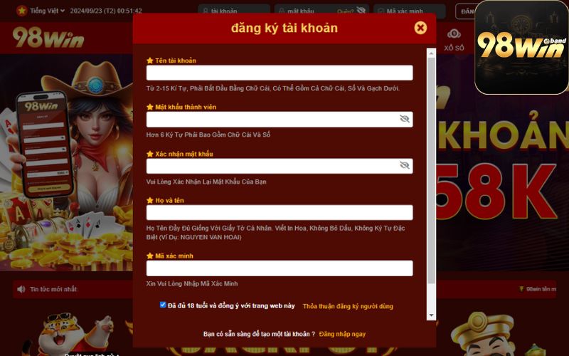 Hướng Dẫn Đăng Ký 98Win Nhanh Qua PC Và Mobile 1 Hướng dẫn các bước đăng ký 98Win cực đơn giản và dễ nhớ
